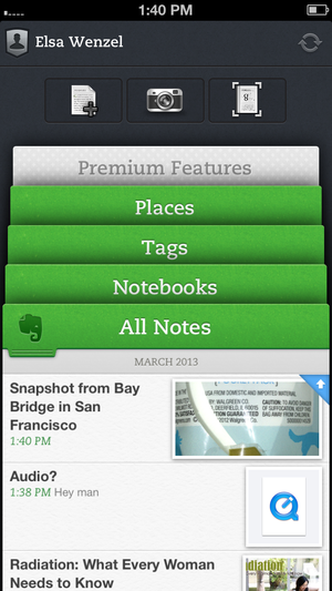 Evernote on an iPhone