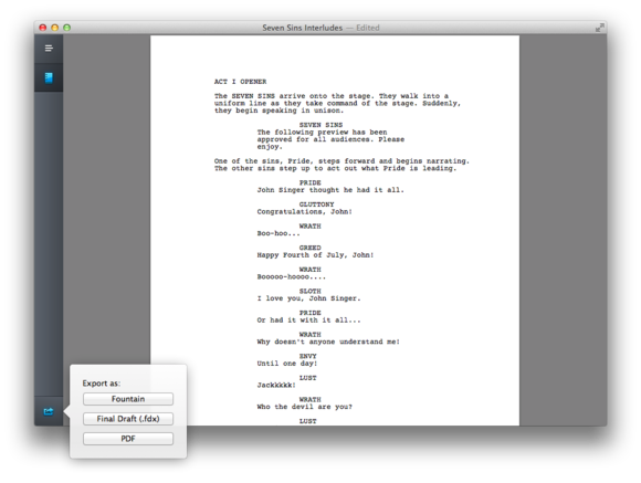 ... script in Highland, you can export it to Final Draft or PDF format