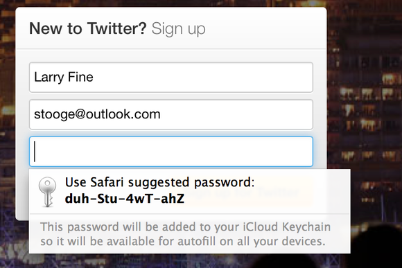 iCloud Keychain suggests a password