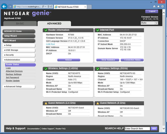 Netgear Nighthawk user interface