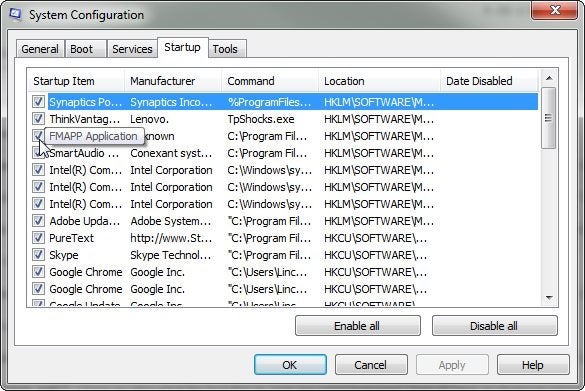 Disabling Startup Programs In Windows Vista
