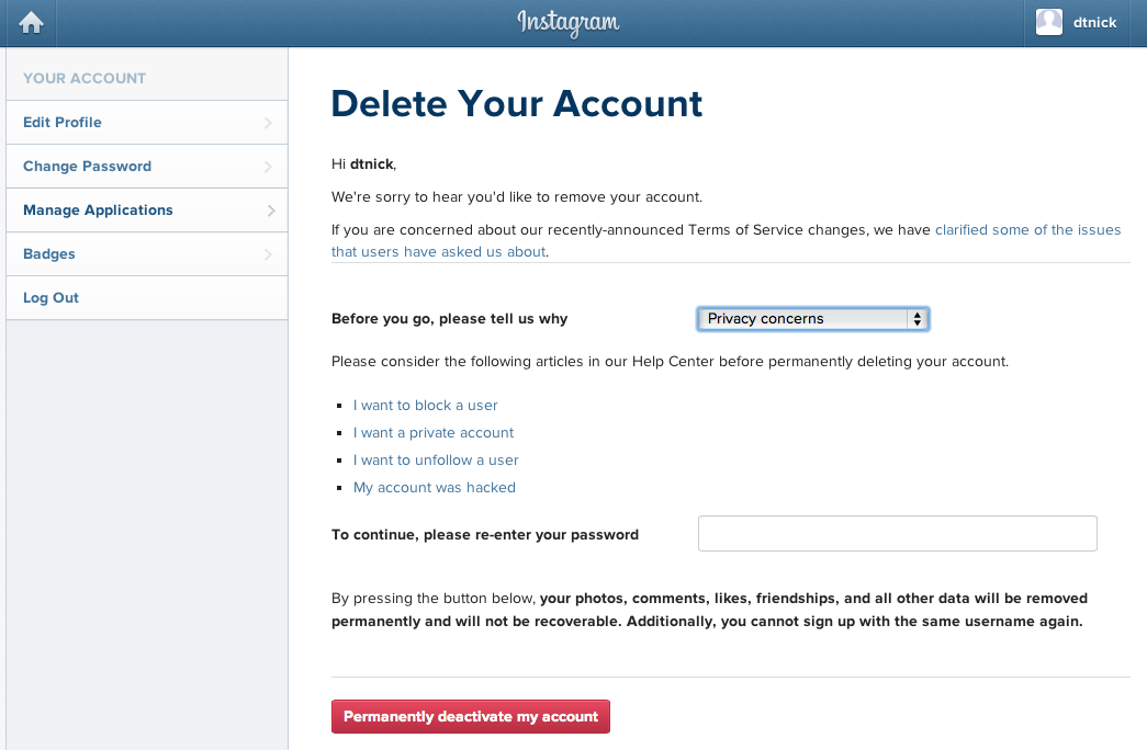 how to remove facebook account in instagram