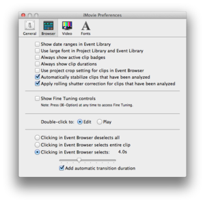Lots of fiddly features in the old iMovie preferences -- all gone in the new version of iMovie.