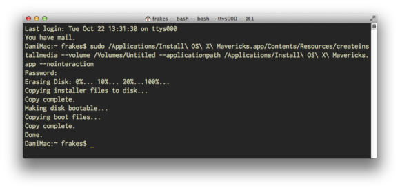 The createinstallmedia command in Terminal