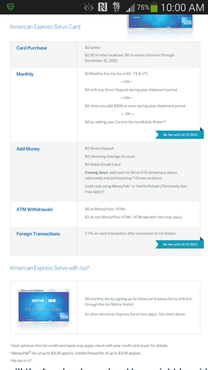 American Express Serve fees