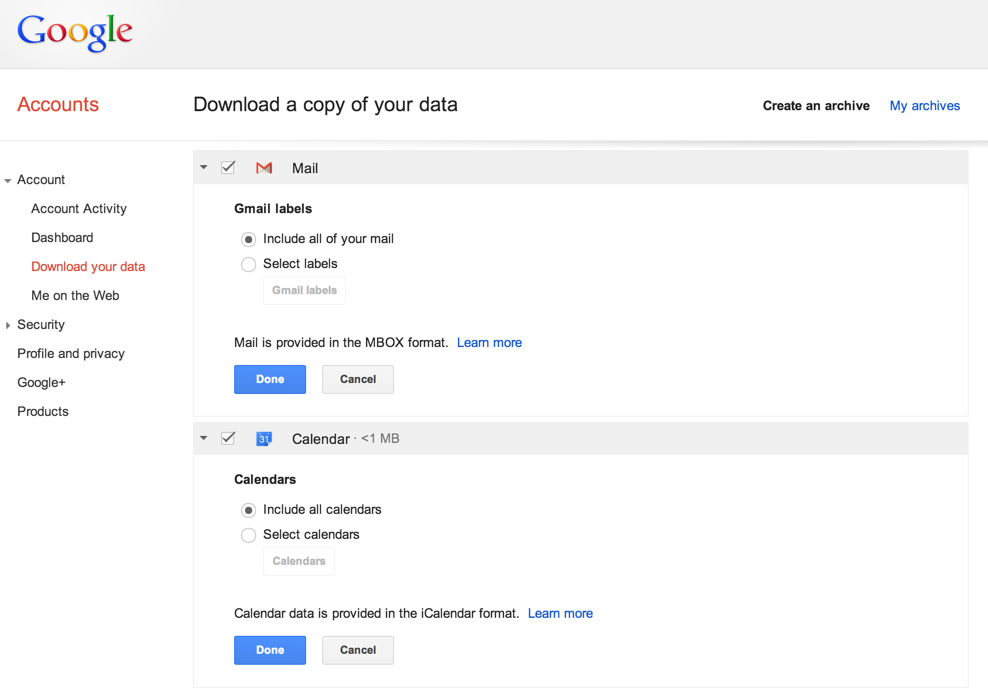 Google (finally) lets you download your Gmail and Calendar data, here's