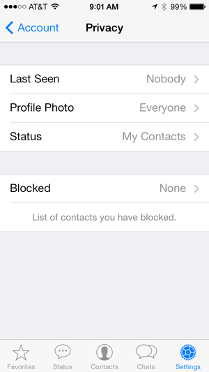 Whatsapp Privacy settings