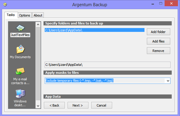 argentum backup template filtering
