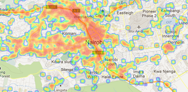OpenSignal cell service heatmap of Nairobi