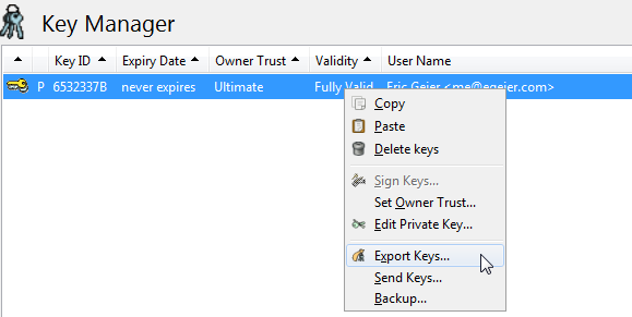 pgp export key