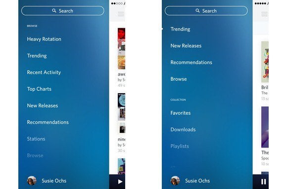 rdio mobile sidebar before after