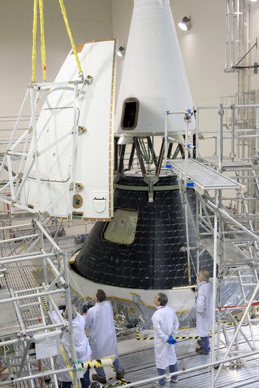 Orion fairing being installed