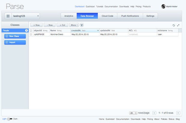 Parse Dashboard data browser