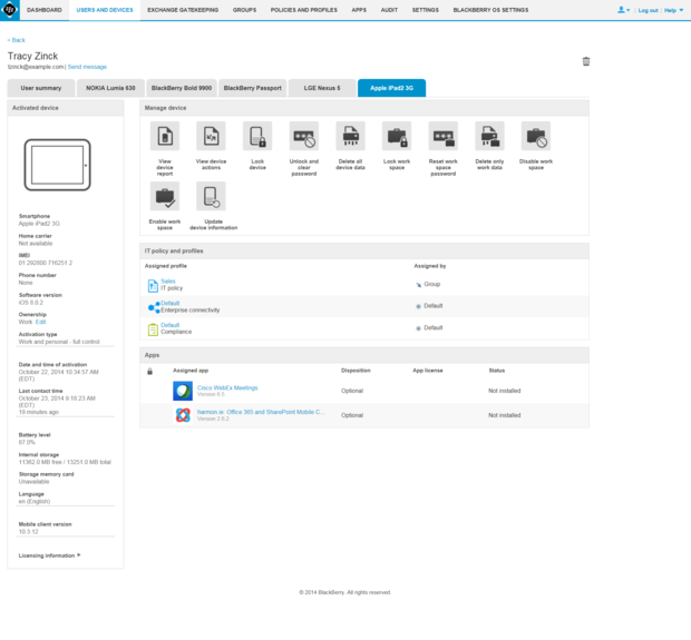 BES12 device management for iOS devices