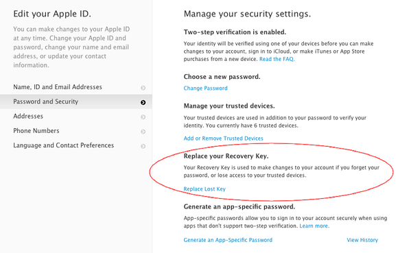 icloud replace recovery key