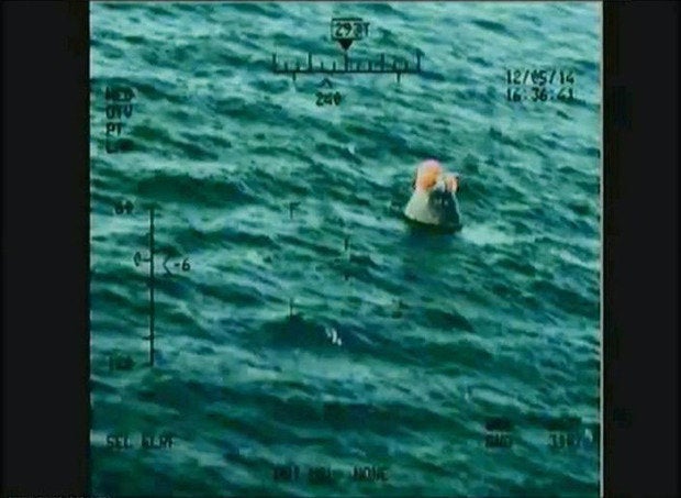 Orion after splashdown in the Pacific Ocean