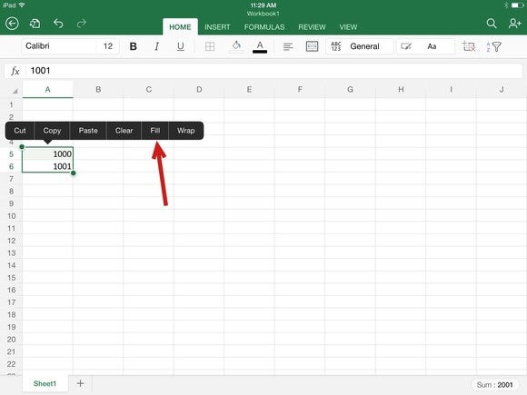 office for ipad fill in excel