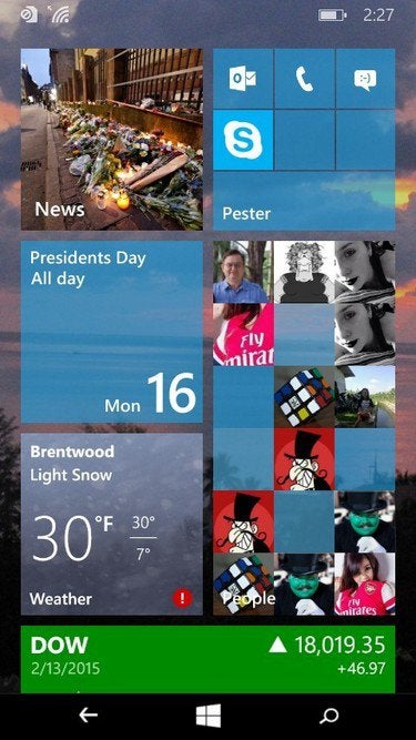 Windows 10 Start screen for smartphones