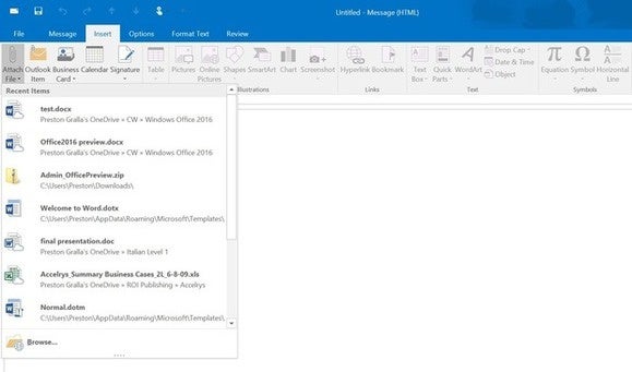office 2016 preview recently used office files