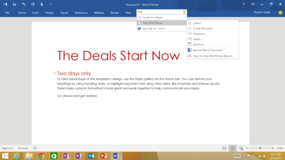 office 2016 preview search box