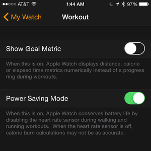 watch iphone workout settings