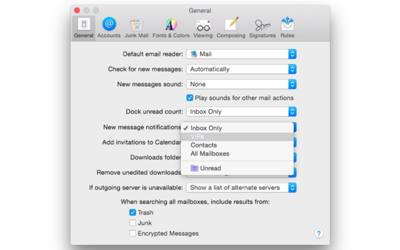 mail notifications settings