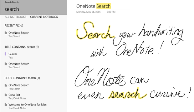 onenote handwriting search