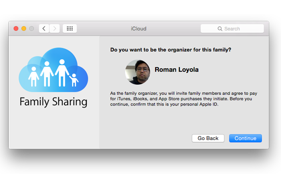 family sharing orgainzer confirm