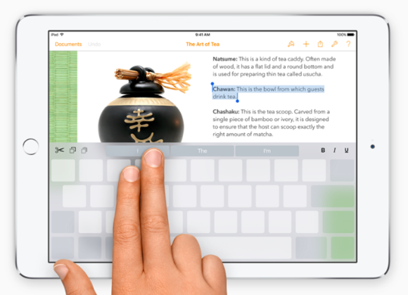 ios9 keyboard trackpad select text apple