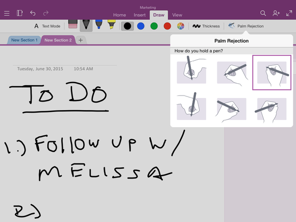 onenote for ipad handwriting