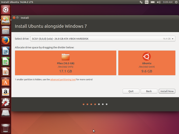 install ubuntu alongside windows partition sizes