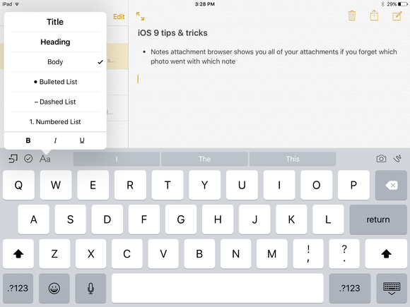 ios 9 notes format