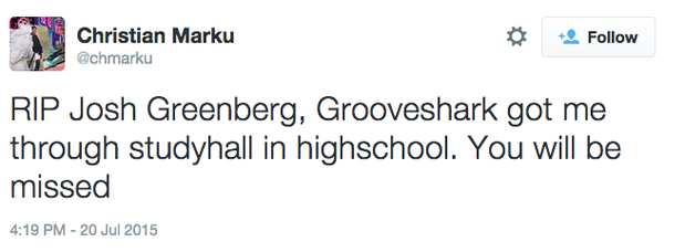 josh greenberg grooveshark tribute twitter