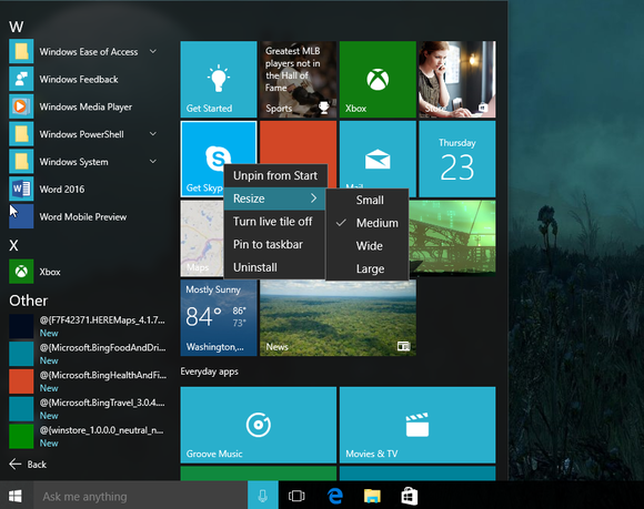 windows 10 start menu