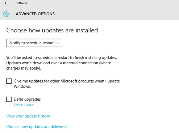windows 10 updates advanced options