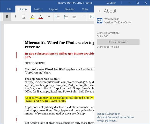 Word for Windows 10 app