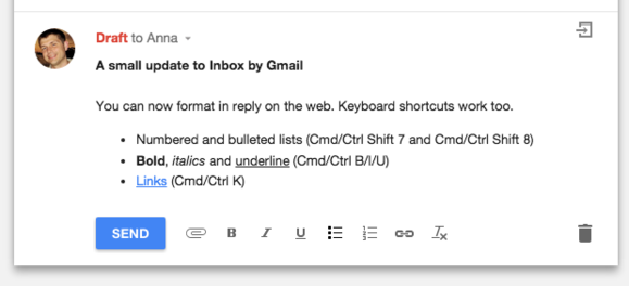 photo of Inbox on the web now lets you format text in email replies image