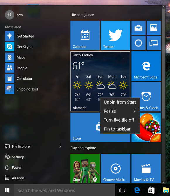 live tile options