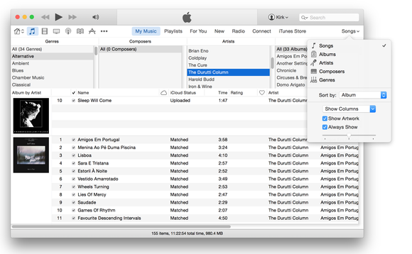 iTunes 12 songs view