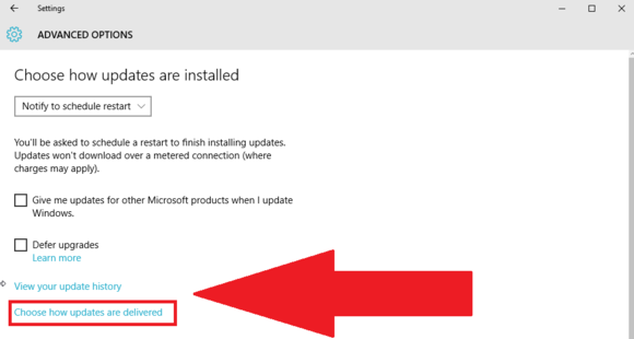 win10 updates advanced options