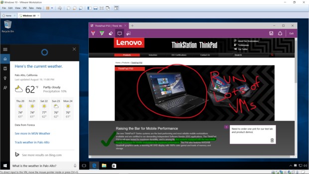 workstation 12 pro win 10 vm suface pro 3 cortana and edge inking test