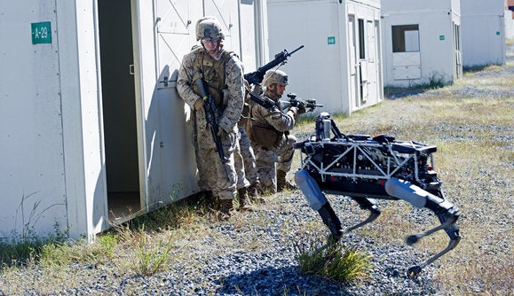 Boston Dynamics Spot robot with Marines at Quantico