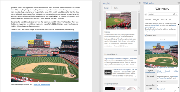 word 2016 insights and wikipedia