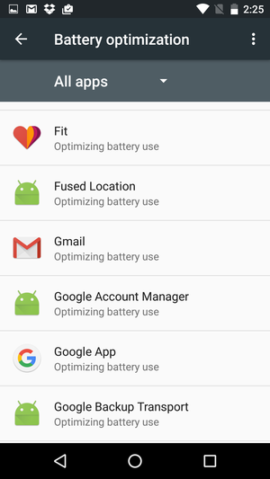 battery optimization list