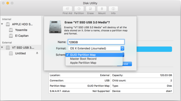 parition scheme disk utility el capitan