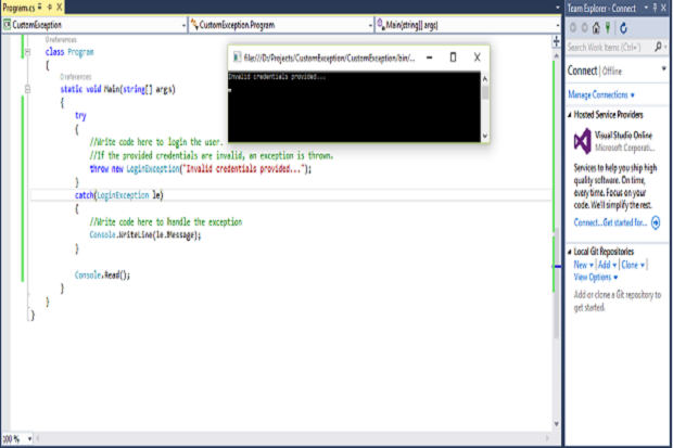 How to write custom exception in c