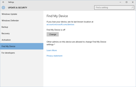 windows 10 find my device