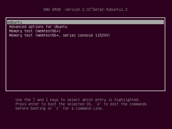 Ubuntu-s Grub bootloader menu