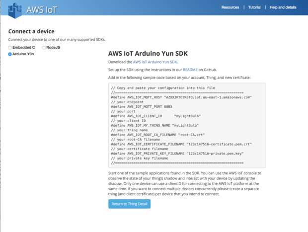 aws iot yun config