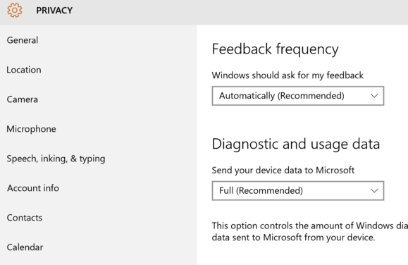 windows 10 privacy settings feedback